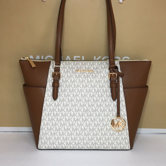 MICHAEL KORS トートバッグ CHARLOTTE LG TZ TOTE Michael Kors Charlotte Large Logo and Leather Top-Zip Tote